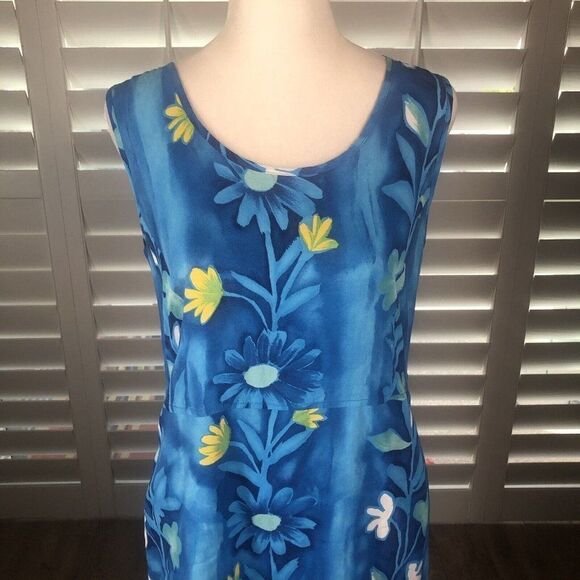 Vtg 90s JAMS WORLD Blue Floral Blutrellis Midi Dress XS Pockets Beach Resort - Picture 5 of 12